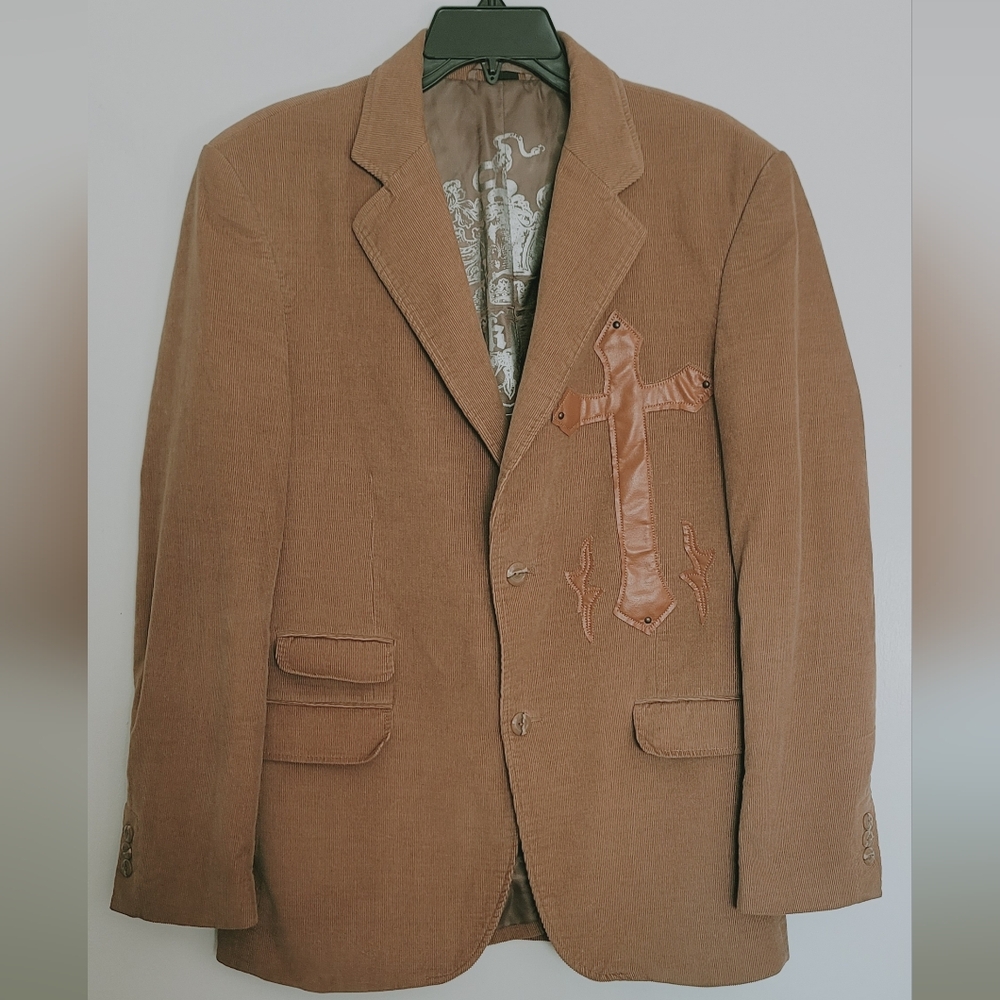 Franky Max Brown Corduroy Blazer with Patchwork Cross Detail